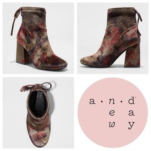 Amber Floral Feather Velvet Booties Velveteen Ankle Boot Romantic Victorian 6